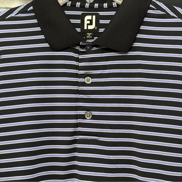 FootJoy Men’s Large Golf Polo Shirt Black Blue White Striped Stretch - Picture 3 of 6